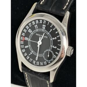 Patek Philippe Calatrava 6000G 18k White Gold Black Dial Mens 37mm Watch